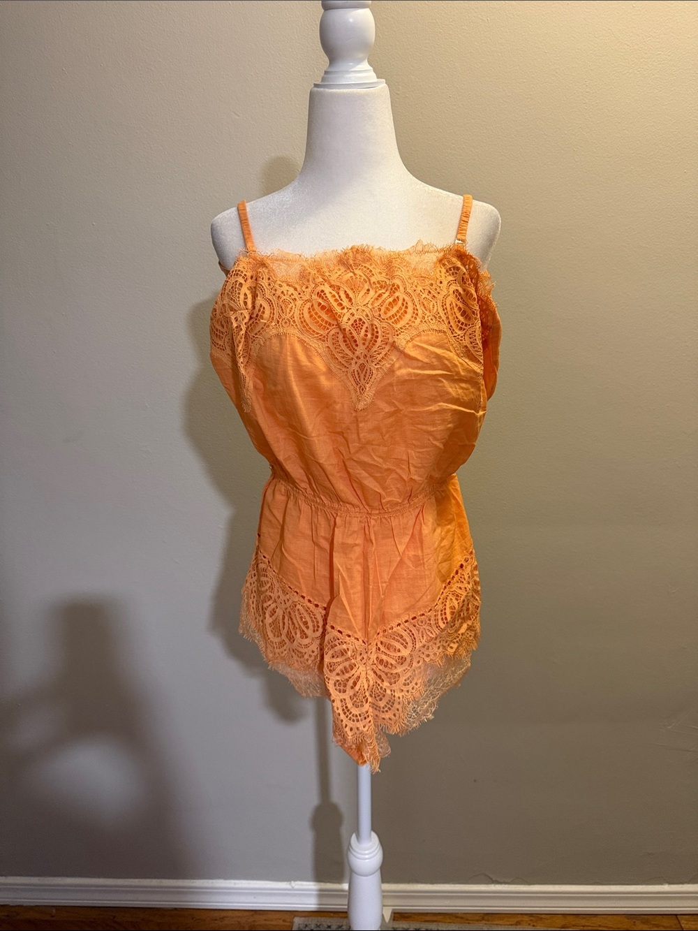 Victoria Secret Orange Lace Trim Spaghetti Strap Romper